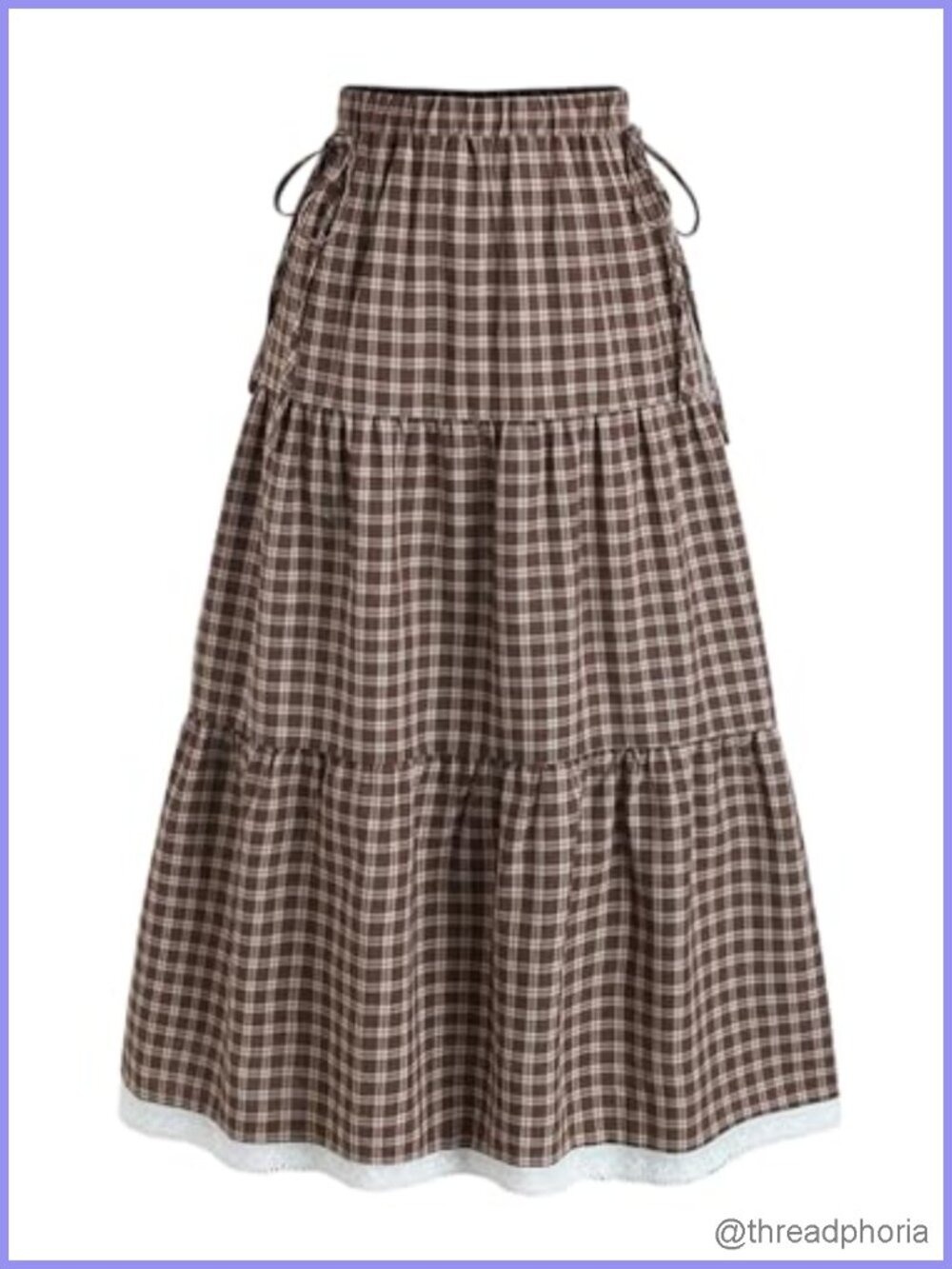 Midi Plaid Skirt Bow High Waist Vintage A-Line Flare